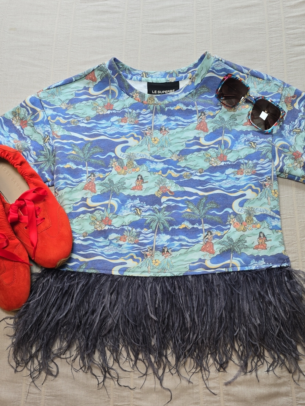 Le Superbe Hula House Party Top in Royal Hawaiian Blue Women's Size XS - Picture 2 of 12